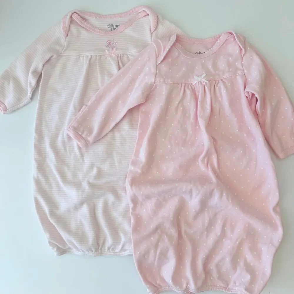 Little Me Baby girl Sleep Gowns long sleeve pink white mini stripe polka dot
